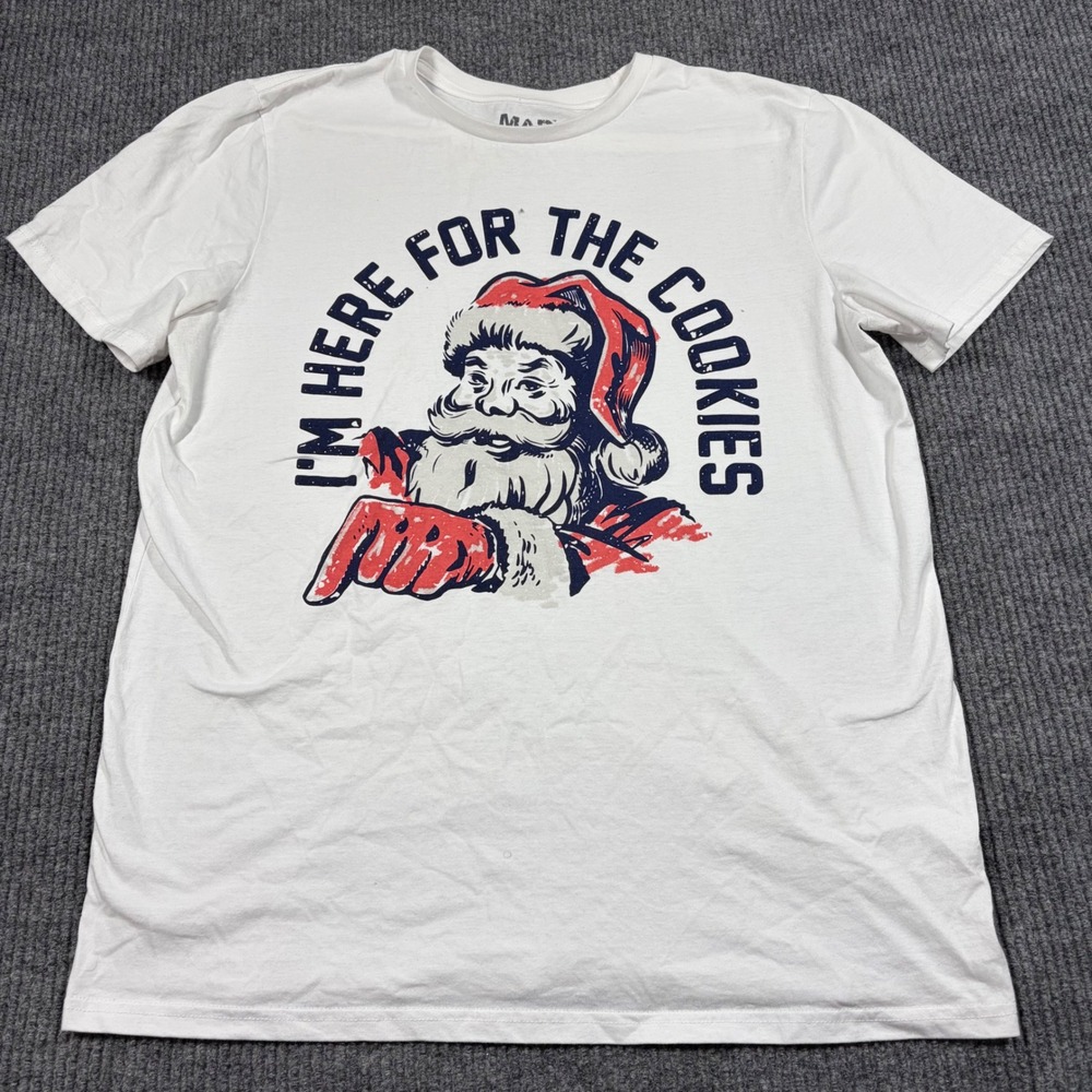Mad Engine Shirt Mens XL Santa Claus Im Here For The Cookies Graphic White